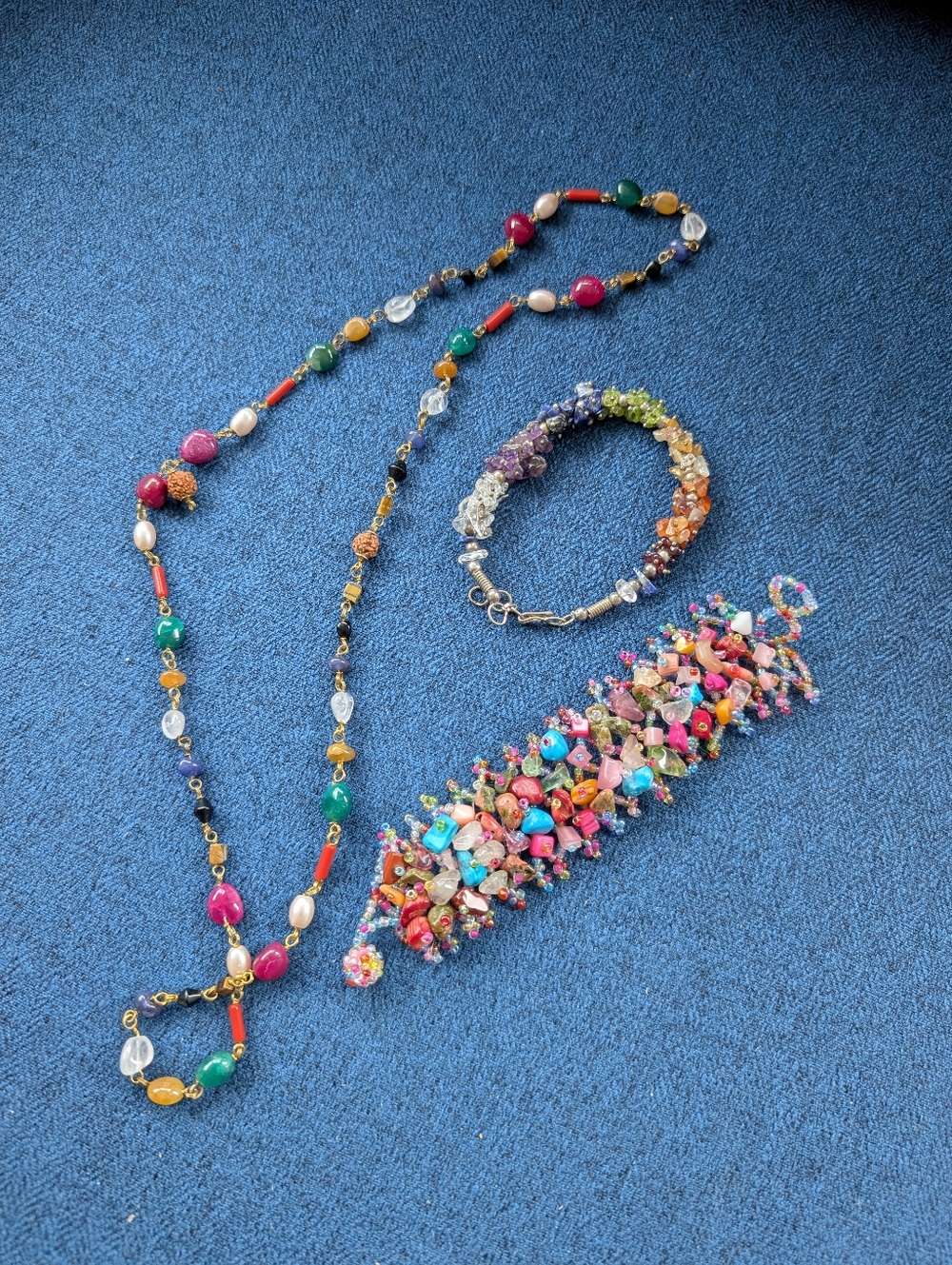 Handmade Multicolor Beaded Necklace and Bracelets